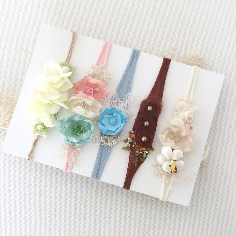 Floral Headband Tie Back For Baby Girl Boy Tieback Photo  Shoot  Newborn Hair Accessory Flower Crown