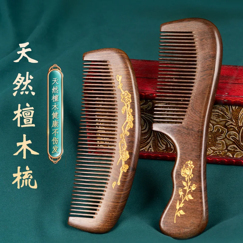 High quality Retro Golden sandalwood painted handle comb holiday gift solid wood