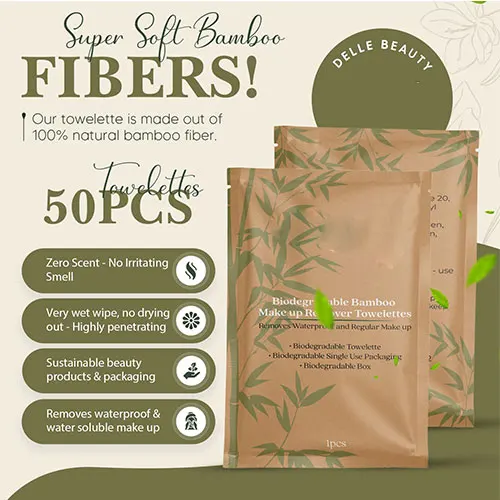 Makeup Remover Wipes Individually Wrapped. 100% Biodegradable Towelette and Packaging Single Makeup Remover wipes With Logo