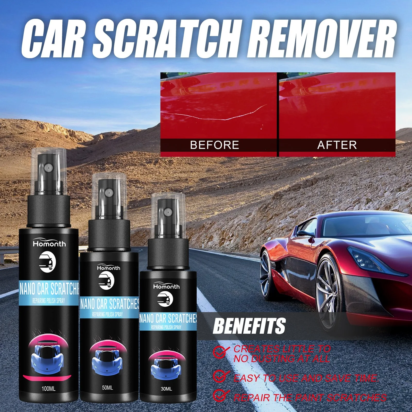 Homonth High Quality Easy Repair Polish Kit Nano Car Scratch Remover Polish Paint Restorer Spray Multi-Purpose Car Cleaning