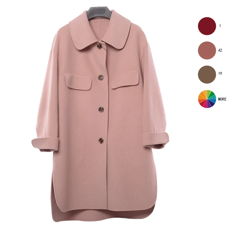 Wholesale elegant JTF slits woolen long coat for women handmade wool spring girls loose  coat