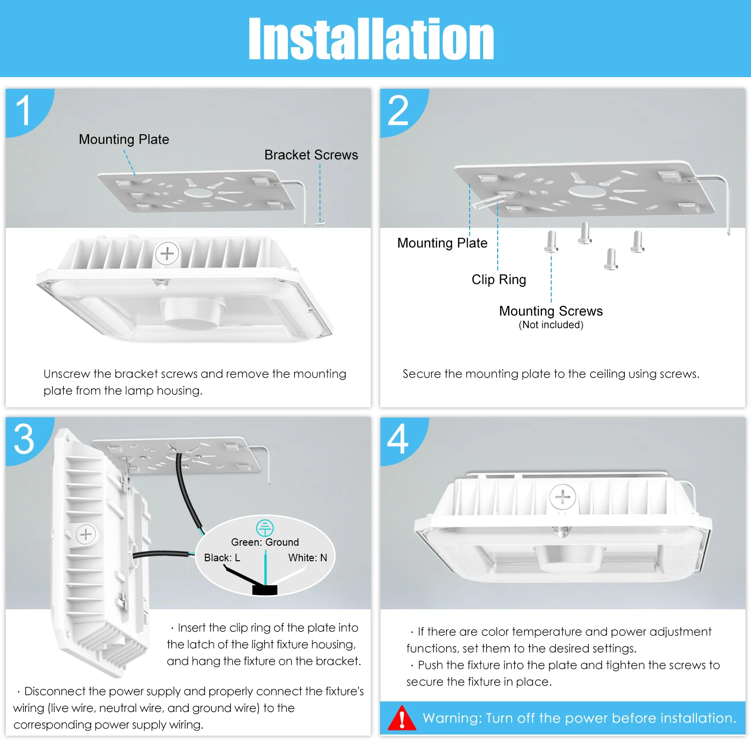 40w 60w 100w 150w 3 Cct Changeable 3 Power Switcable 5 Years Warranty Led Canopy Light For Walkways