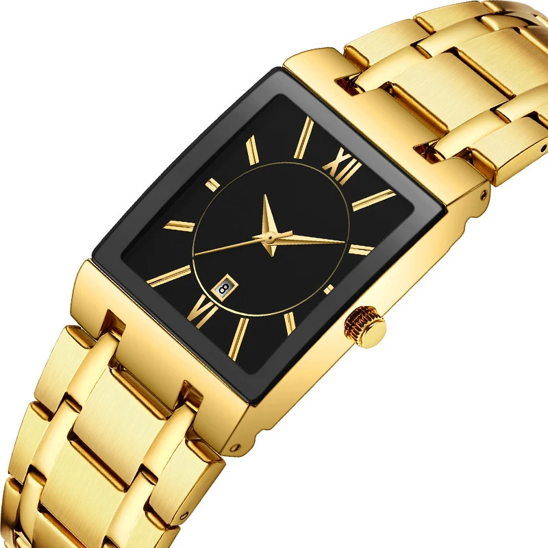Fashion Waterproof Stainless Steel Wrist Watch Oem Private Label Luxury Men Gold Square Quartz Watches