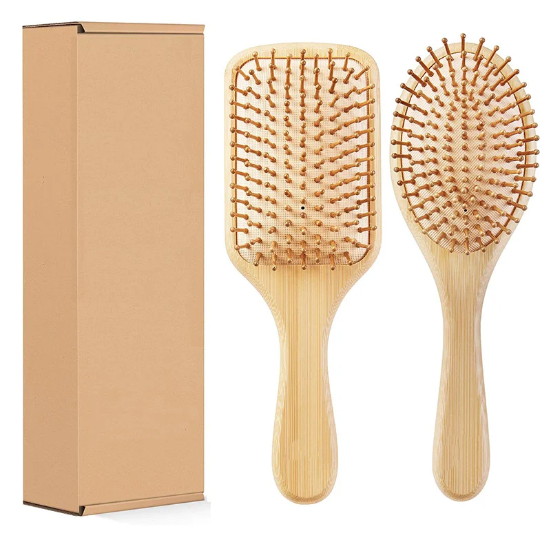 Wholesale Eco Friendly Natural Bamboo Detangler Curly Hair Comb Brush Sandalwood Detangling Bamboo Wooden Wood Hair Comb Set