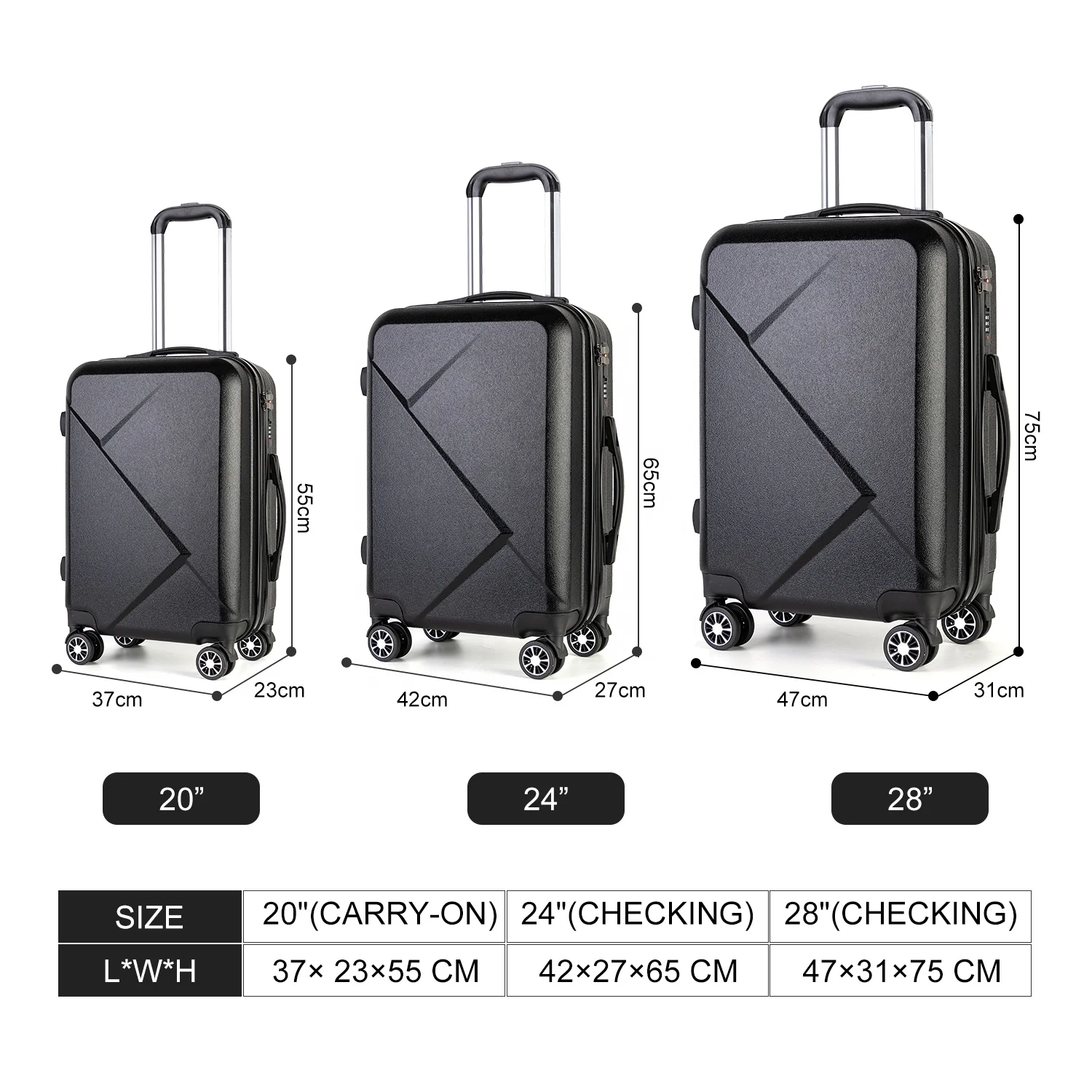 ABS 360 градусов твердый боковой дорожный стиль чемодан тележка багаж сумка набор