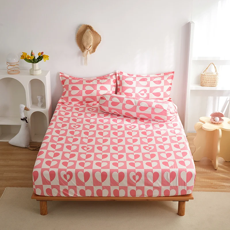 Wholesale Customized Printed Fitted King Size Bedsheet All-Around Elastic Rubber Band Washed Cotton Bed Linens for Hotels