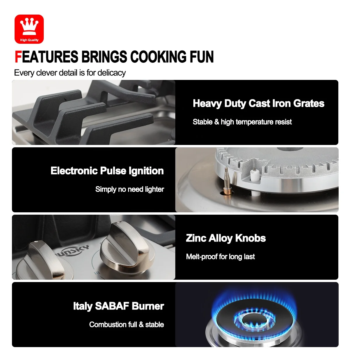 JunSky Professional Manufacturer 30 Inch Korean Gas Stove Temper Estufa De Gas