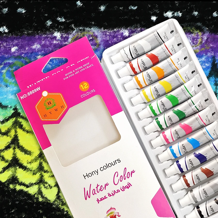 Hot selling professional 12 color 9ml hose watercolor paint set for children art painting DIY watercolor paint set