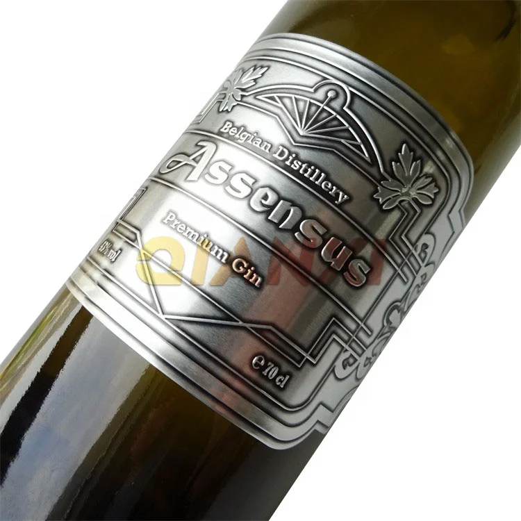 Custom printing bottle decal sticker silver gold foil embossed metal red wine label