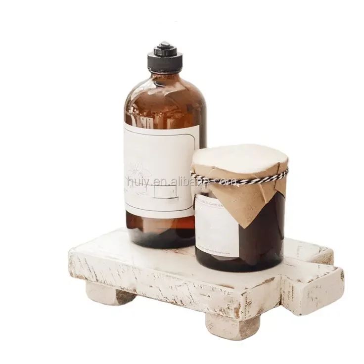 Wood pedestal rustic wood farmhouse riser tray stand