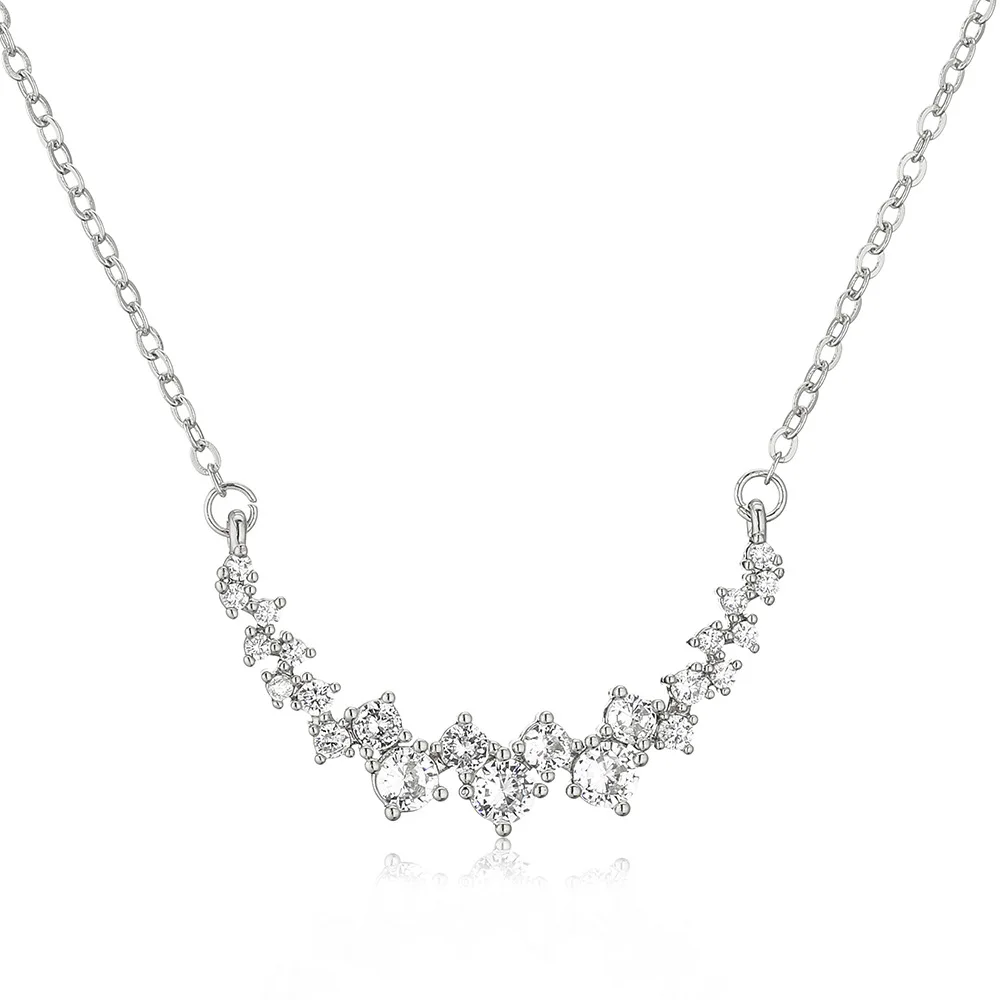 LUOXIN Bling Silver Plated Round Cut Diamond Choker Necklace Shiny Multi Round CZ Zirconia Necklace