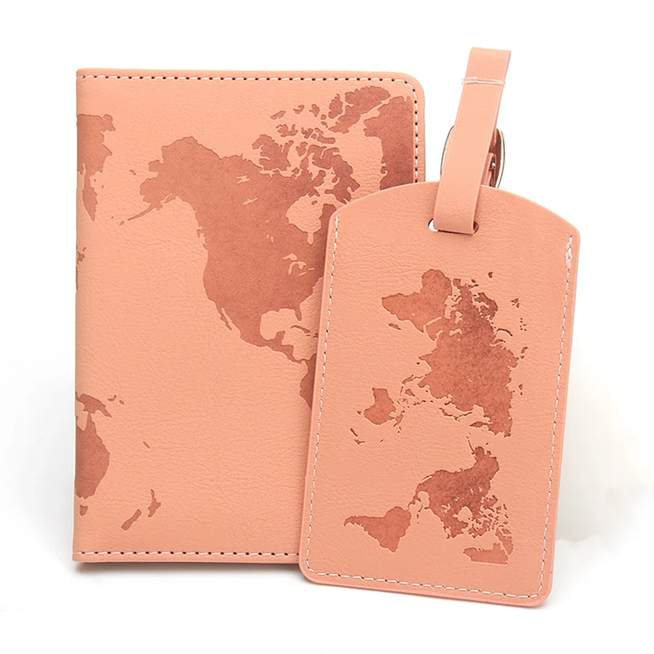 Mat printed logo luggage tag and RFID blocking passport holder pu leather passport covers and tags set