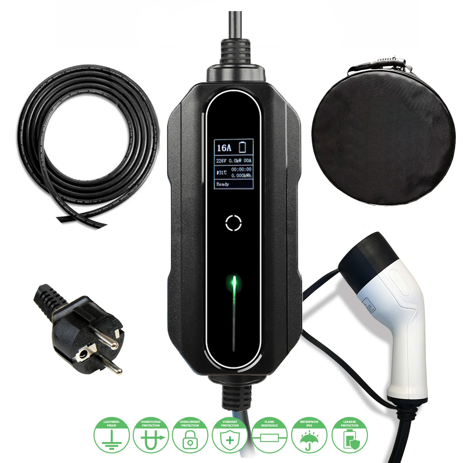 High Safety IP65 Type 2 portable ev charger for below parking and travelling