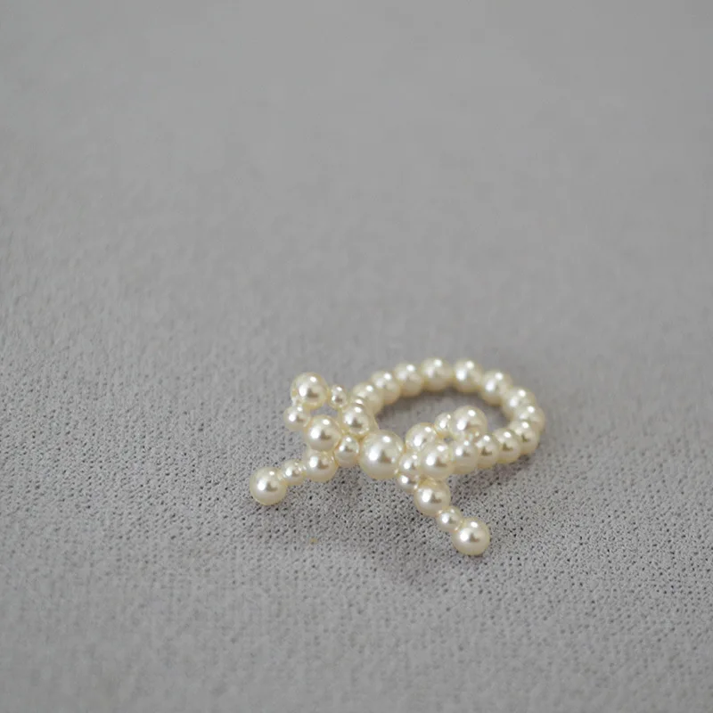 Japan Style 925 Sterling Silver Needle Pearl Bow Stud Earrings Finger Pearl Rings