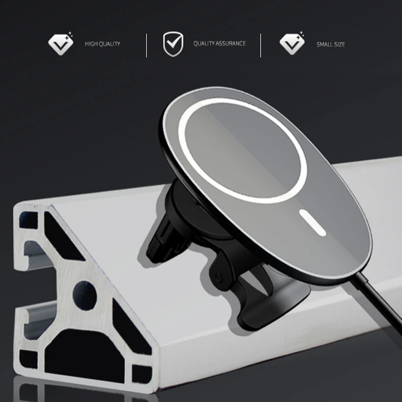 
custom aluminum mobile phone qi wireless charger car mount 15W magnetic fast charger for iphone 