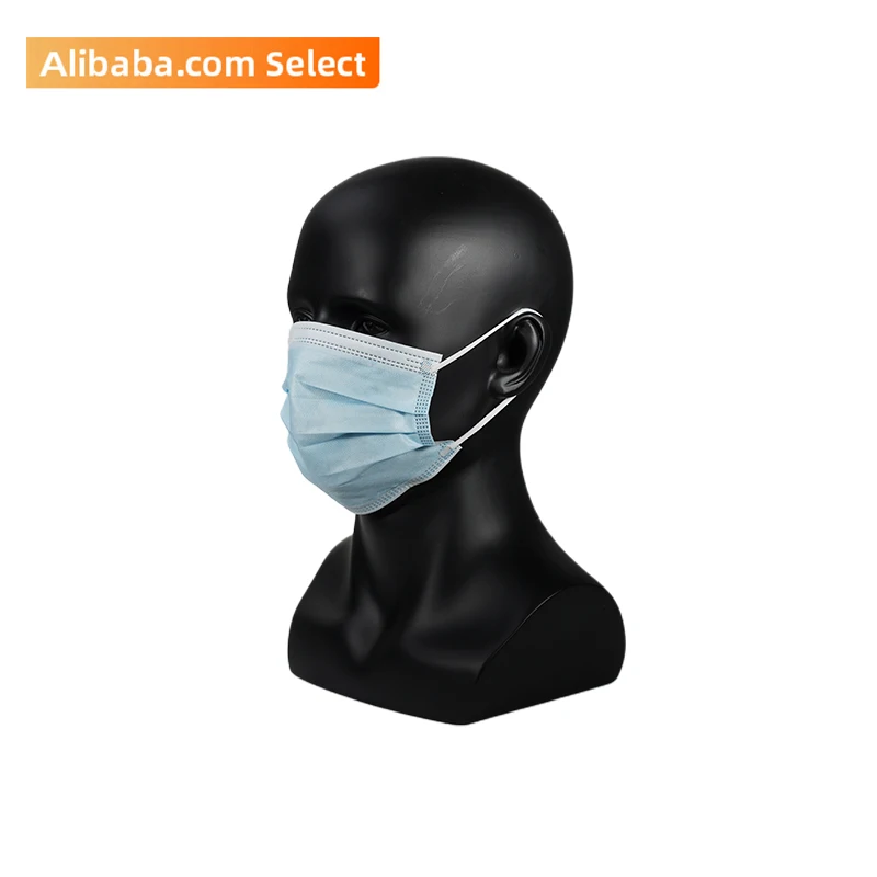 Breathable face mask blue 3 ply disposable facemask elastic band masks