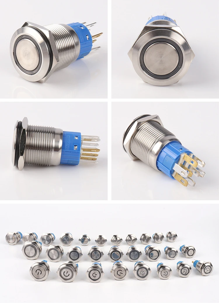 19mm Flat round Head 15a Brass Nickel Ring Led Latching Led Push Button Switch 15a 125vac