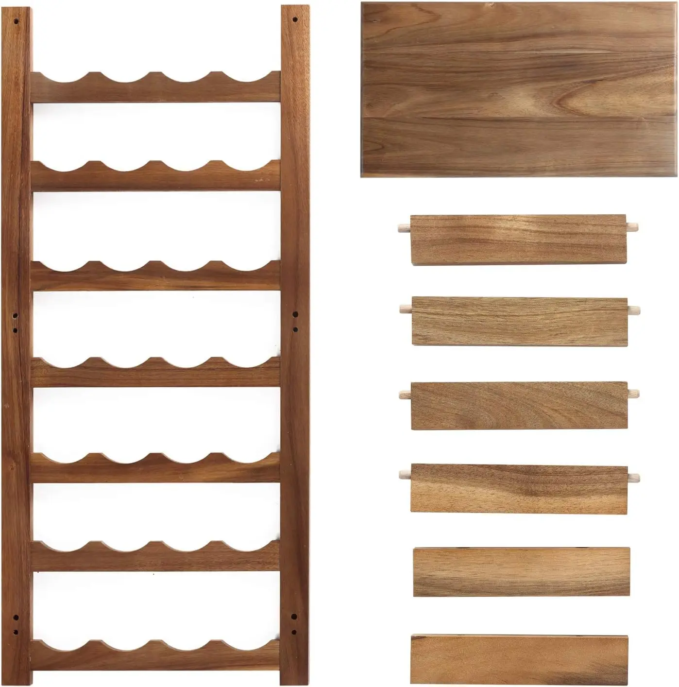 Modern 7-Tier Wooden Wine Rack Freestanding Panel Style Storage for 28 Bottles for Kitchen and Wine Lovers