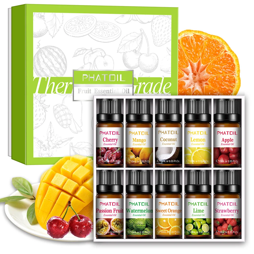 Essential Oil 10pc Set in Gift Box Safe for Diffusers Massage Aromatherapy Candle Making scented body oil