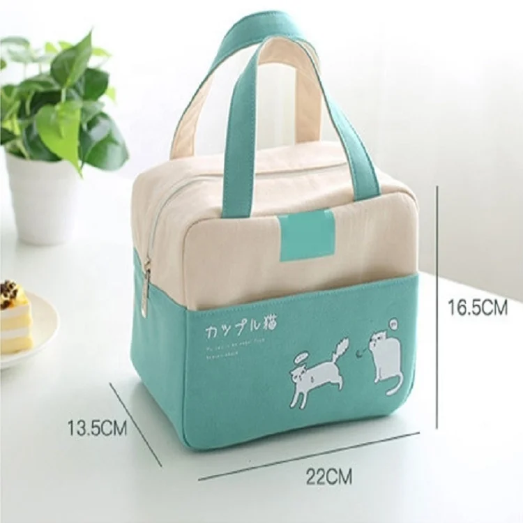 Insulated Lunch Bags For Women Japanese Korean Fashion Cute Cartoons Canvas Eco Cotton Thermal Lunch Bag for Work and Office