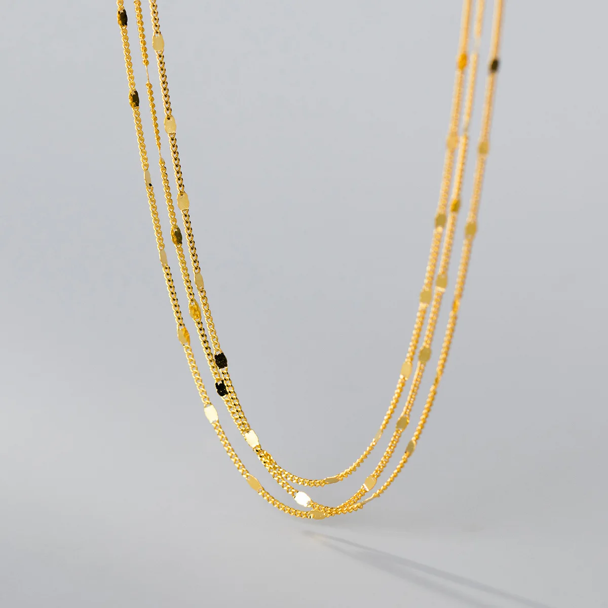 S925 Sterling Silver Multi-layered Clavicle Chain Necklace Fashion Figaro Chain Choker Necklace Jewelry