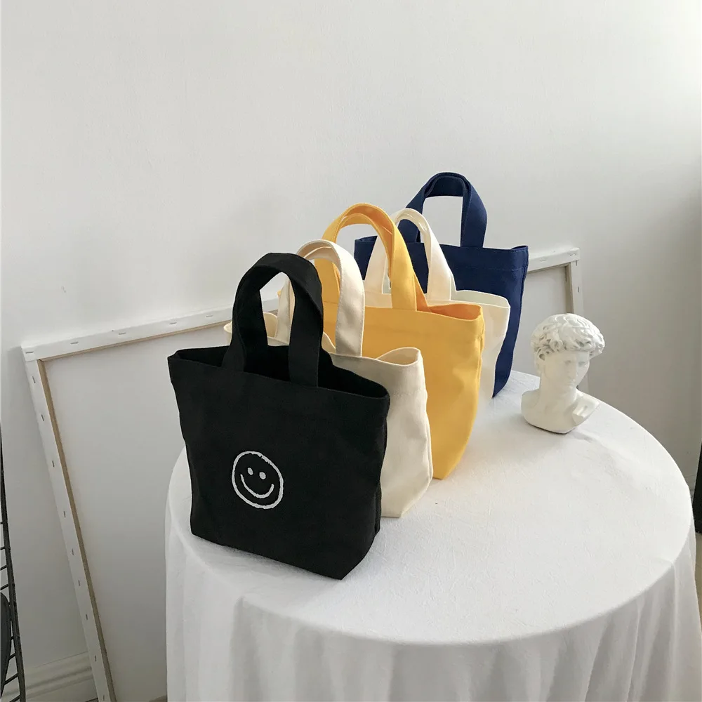 Custom Korean Style Smile Face Mini Shopping Bag for Women Fashion Phone Bag Lady Purse Small Casual Handbag Storage Bags