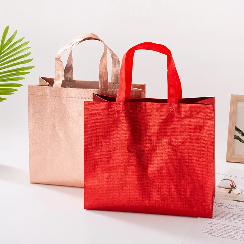 Wholesale custom reusable bride gift foldable shopping bag gold silver rose gold lamination metallic laser non woven fabric bag