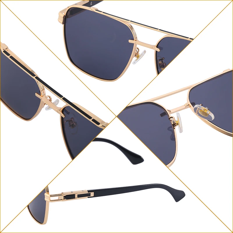Luxury brand designer oversized double bridge man sunglasses vintage square metal women shades