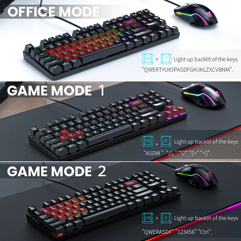 ONIKUMA G26 Optical Backlit Wired Mechanical Black RGB Gaming Keyboard And Mouse Combo