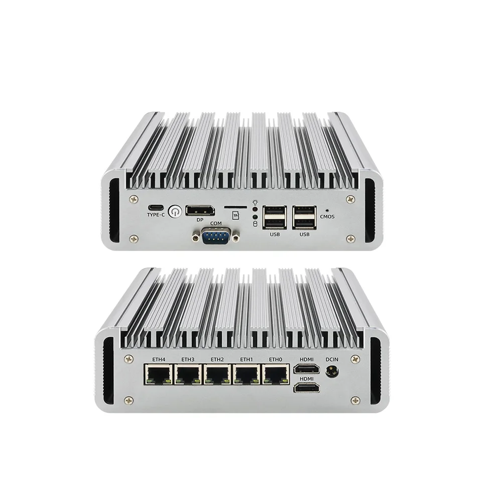Fanless Firewall Router Minipc Pfsense Linux N100 Quad Core 5Lan Server Firewall Hardware Soft Router Box Motherboard Mini Pc