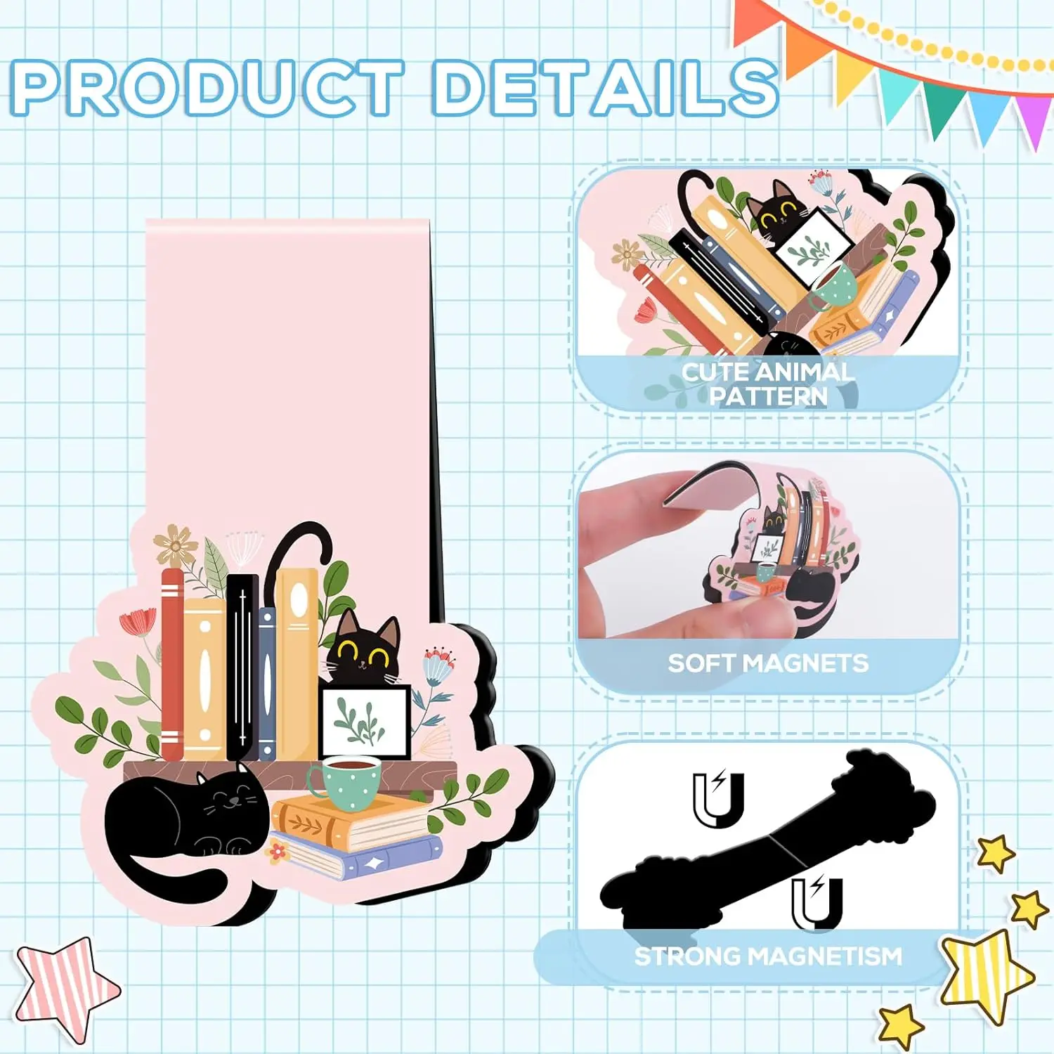 New style cartoon view Black Cat individuality originality Magnetic bookmark School supplies Customizable Wholesale
