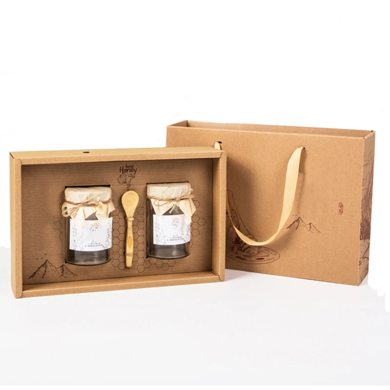 Customized Kraft Paper Empty Cosmetic Perfume Packaging Gift Box Biodegradable Honey Bottle Packaging Gift Boxes With Handle