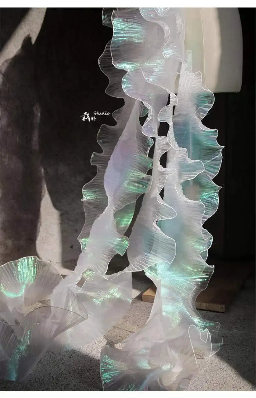 15cm colorful metallic laser 3D designer pleated fabric mermaid dress frock frill dress