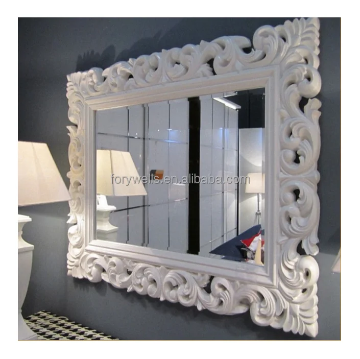 European Baroque Ornate Decoration Wall Polyurethane Wave Carving Golden Framed Mirror