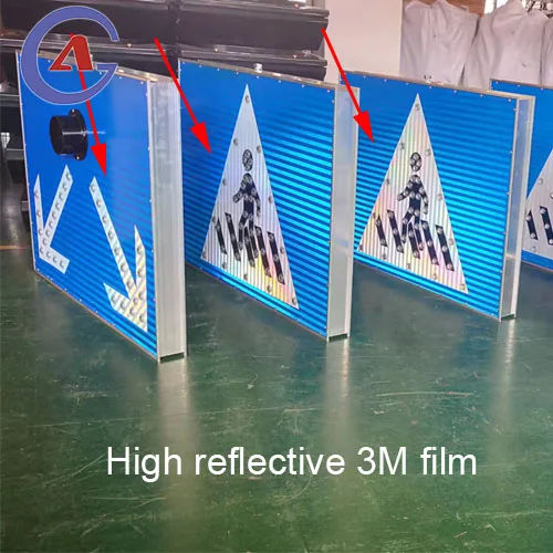 led flashing road sign one way street at left turn arrow blue white traffic sign