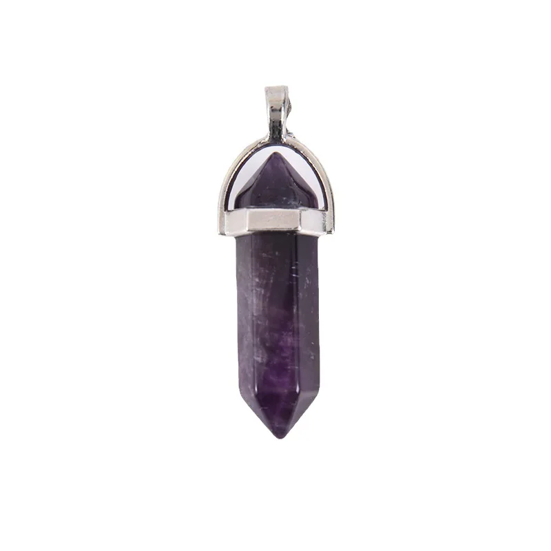Natural stone glass crystal white hexagonal column double pointed bullet Pendant DIY Jewelry Earrings Necklace