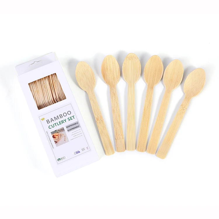 The Kitchen Disposable Bamboo Wooden Cosmetic Chinese Long Handle Soup Spoon