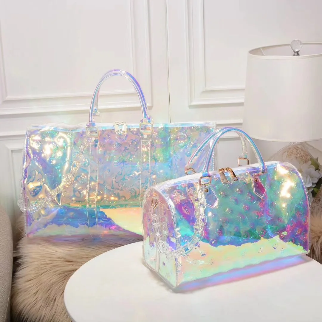 Провести ночь вечерняя сумка Wap загрузка Bling розовый дорожная сумка-тоут вещевой мешок багажа из прозрачного ПВХ сумки