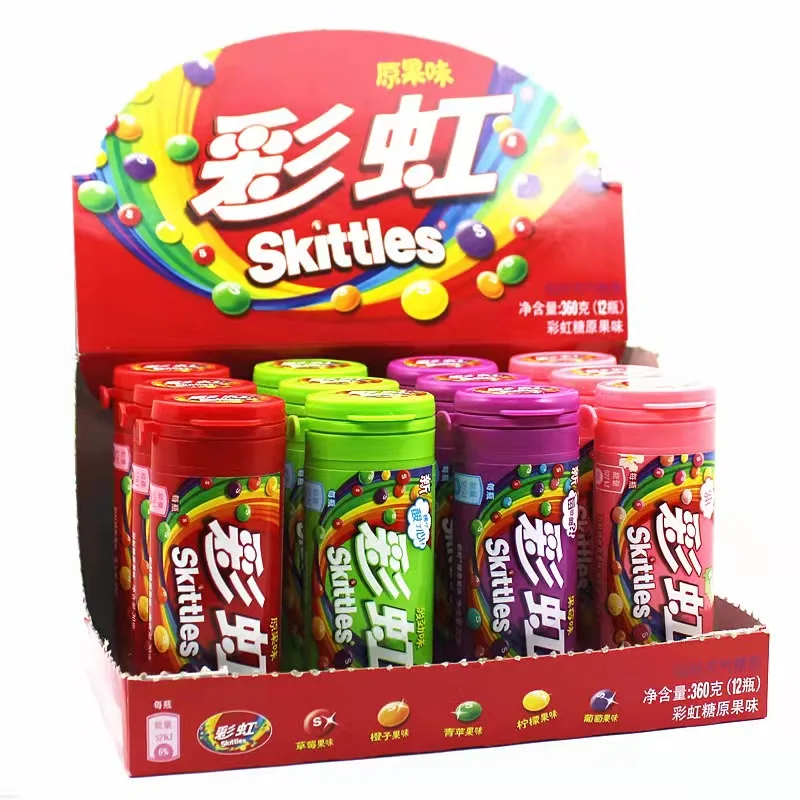 Hot Selling Fruity Sweet 30g Exotic Snacks Candy Toys Multicolor Mixed Fruit Flavor Skittless Glueless Chocolate Fruit Candies