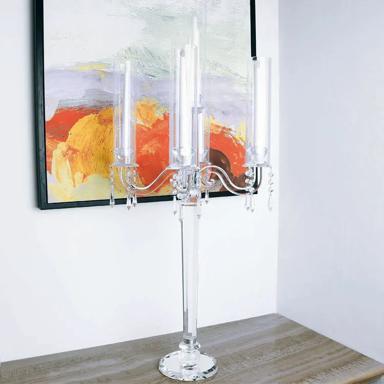 Glass Candle Holders Hurricane hot sale 5 arms home goods crystal candle holder k9
