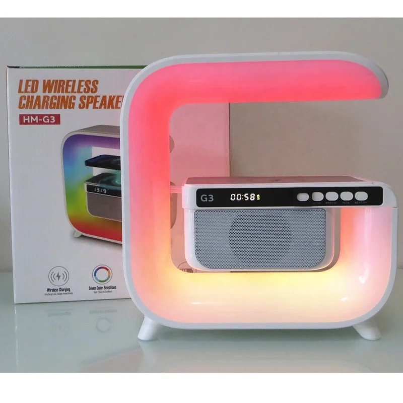 Lonvel New Product Multifunction Lamp With Wireless Charger Stand for Phone Alarm Clock G Shape Smart Speaker G3 RGB Changing