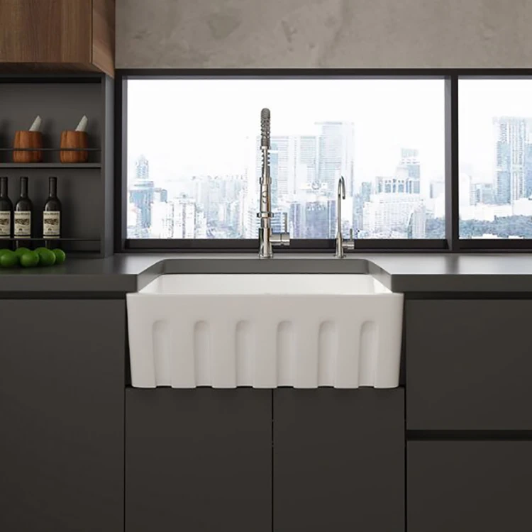 American hot sale porcelain kitchen cabinets basin white handmade ceramic farmhouse sink for home