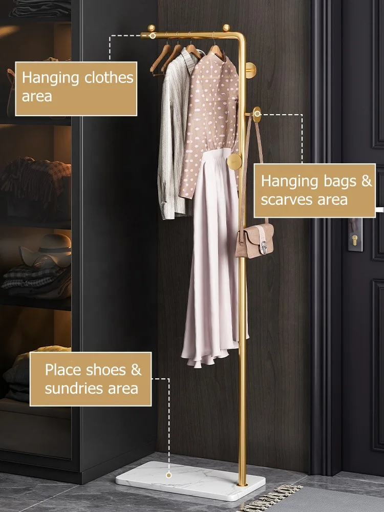 2022 Hot Selling Garment Rack Clothes Organizer Rack with Metal Shelves Clothing Hanging Coat Rack Stand With Marble Base