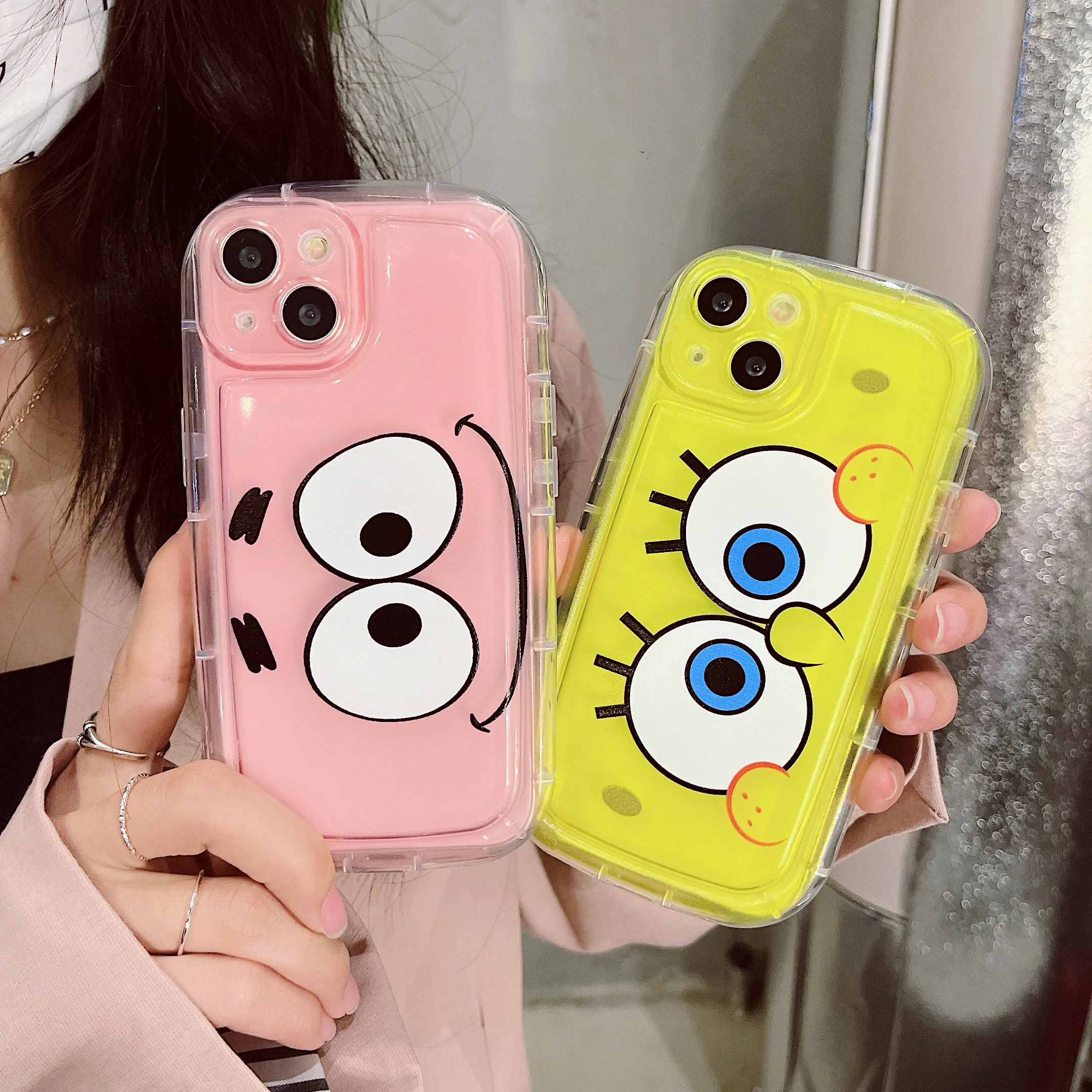 Cartoon SpongeBob Pattern Design iPhone Soft Case Anti Drop for iPhone 12 13 14 XR XSMAX Couple Case