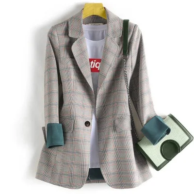 2021 spring and autumn new literary Plaid Blazer for women