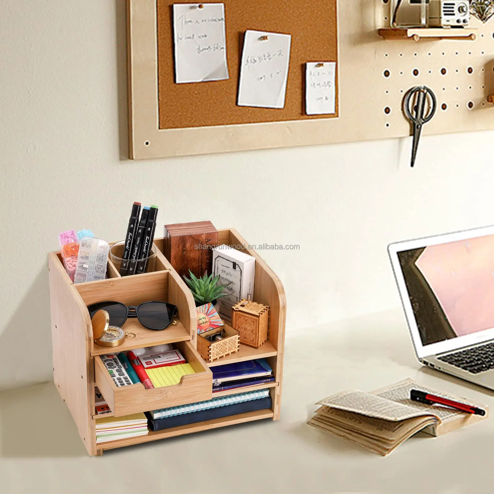 3 Tier Wooden Desk File Storage Organizer Tools Custom Office Organizer Bamboo Desktop Organizer With Drawer