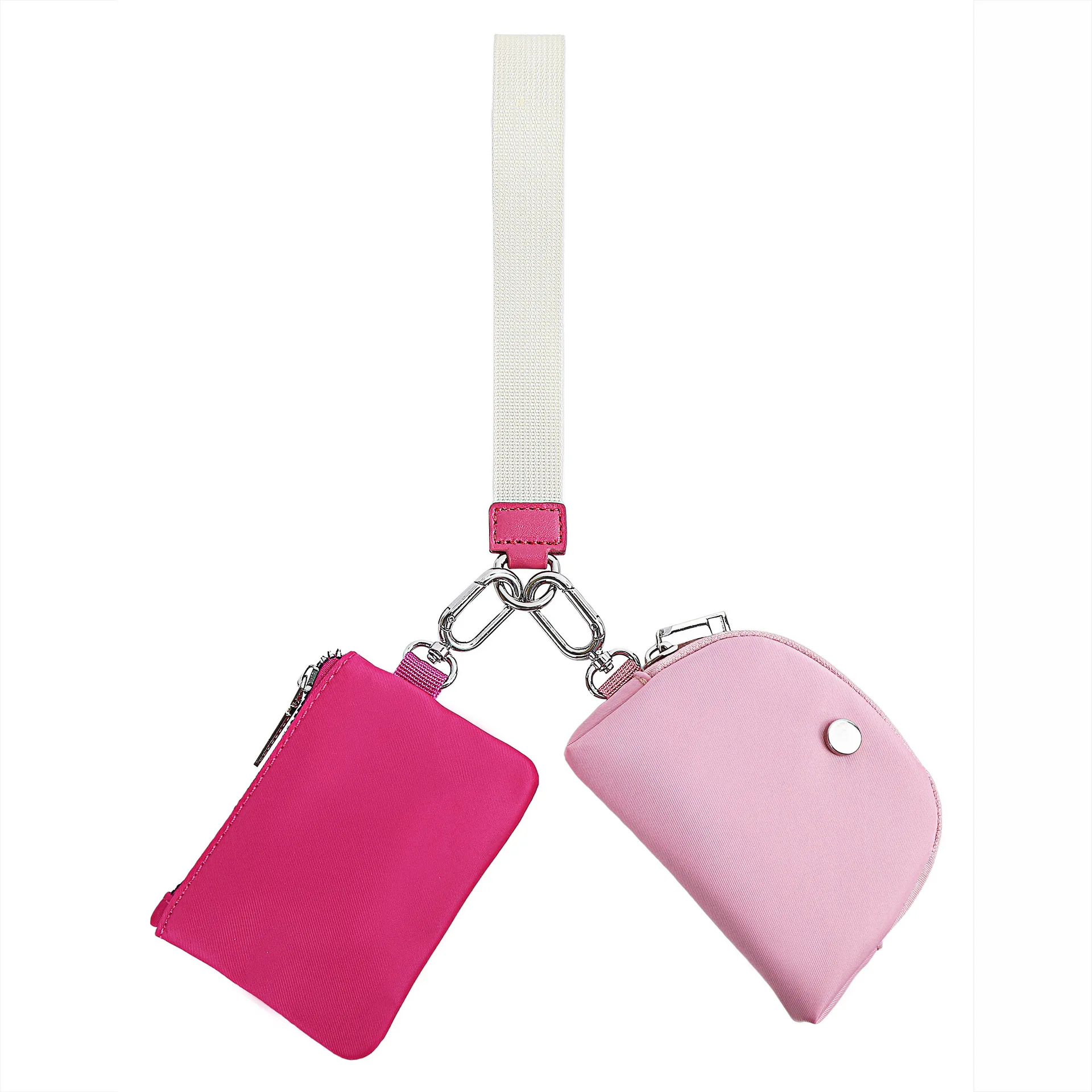 Custom logo Two-pocket Key Chain Detachable Coin Purse Lulu Double Wallet Coin Bag Dual Pouch Wristlet Keychain Bracelet Wallet