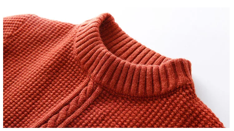 
Boys sweater spring and autumn winter round neck high collar plus velvet thick knit bottoming shirt 