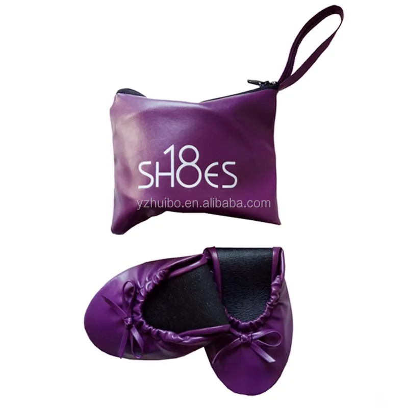 
wholesale Top selling girls folding wedding gift ballet flats with private logo printed foldable ballet flat 