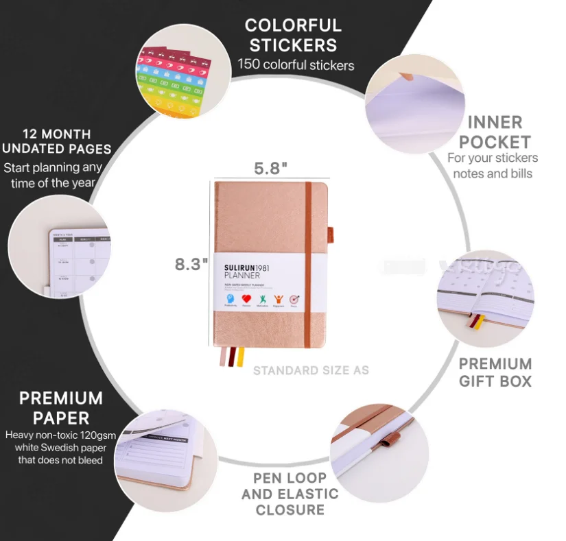 2023 New Arrival planner journal notebook hardcover 2021 diary A5 daily planner